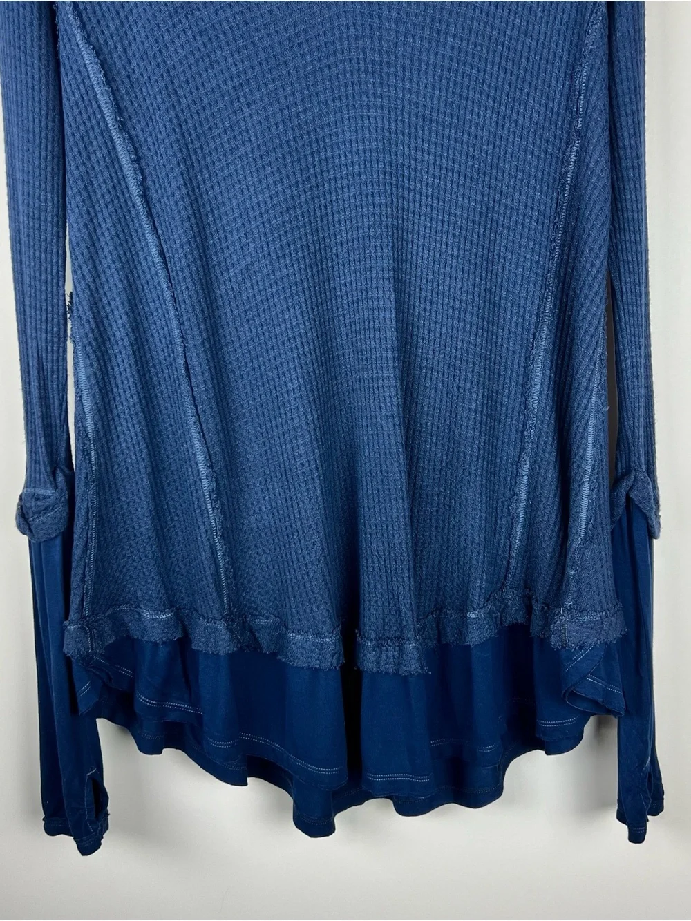 Free People Laguna Thermal Waffle Knit Oversized Tunic Top Blue Size L